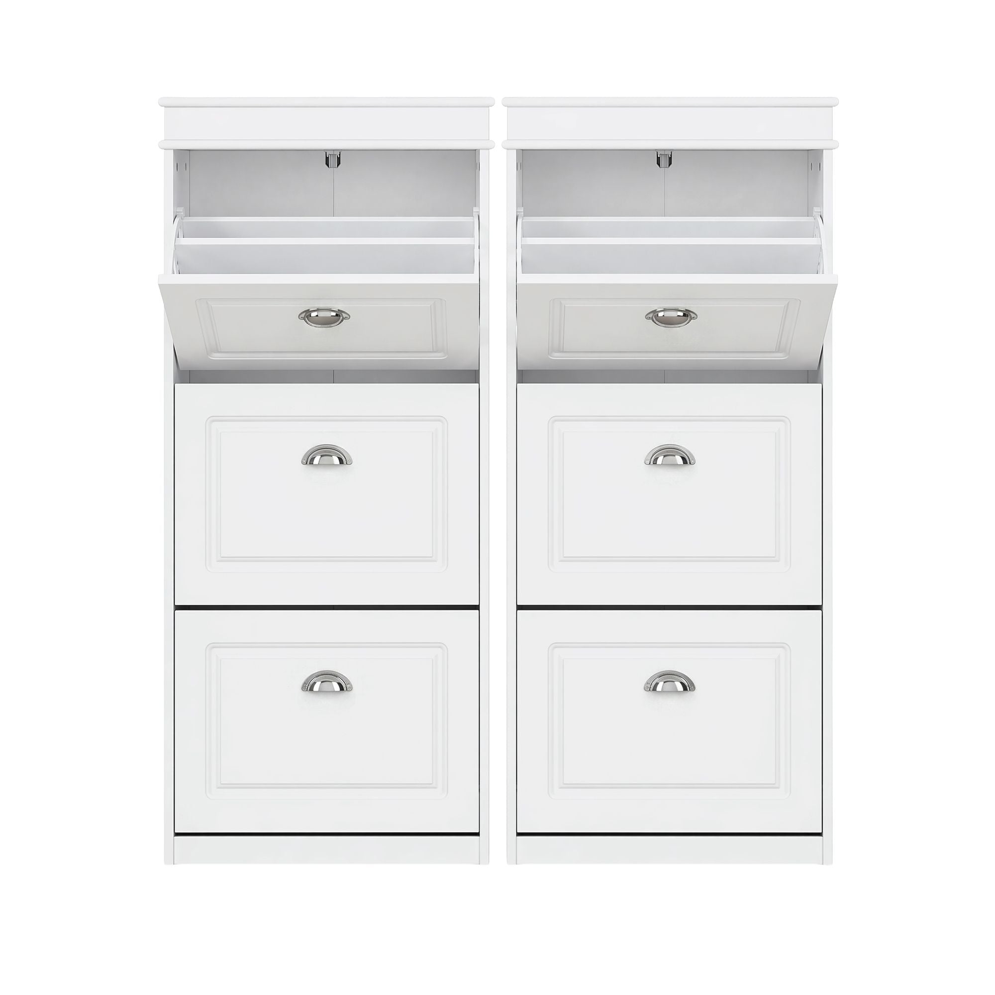 Shoe Cabinet 3 Flip Drawer White 2-Pack | Simpledeals