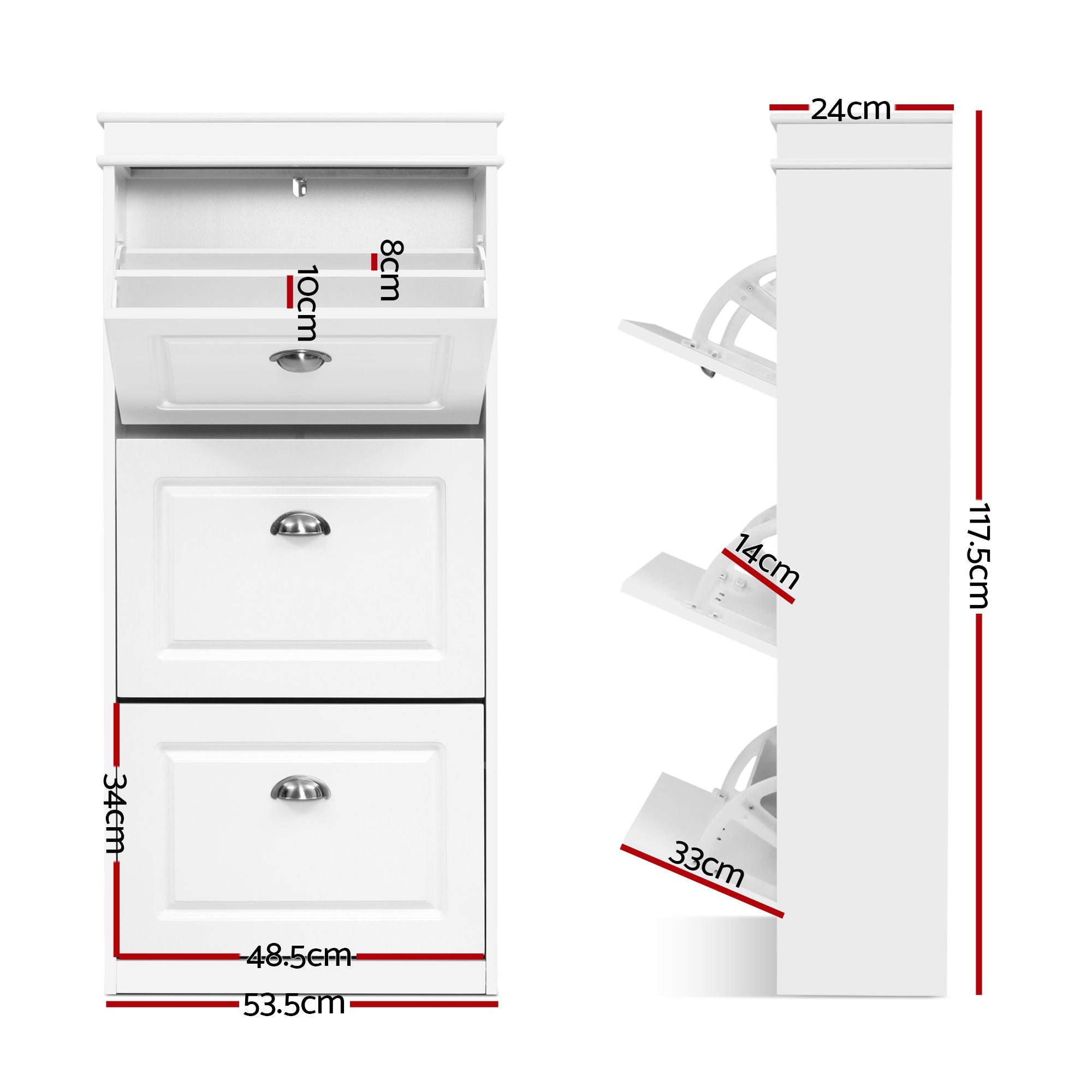 Shoe Cabinet 3 Flip Drawer White 2-Pack | Simpledeals