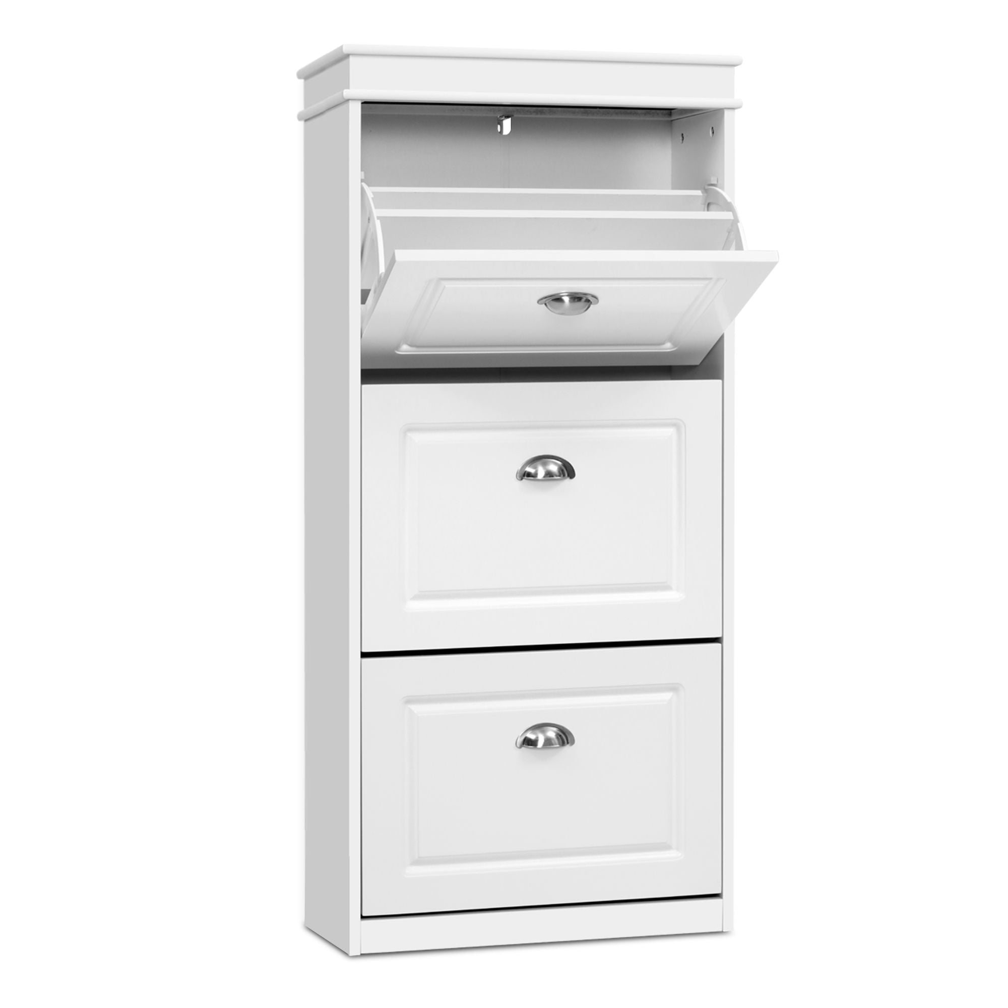 Shoe Cabinet 3 Flip Drawer White 2-Pack | Simpledeals