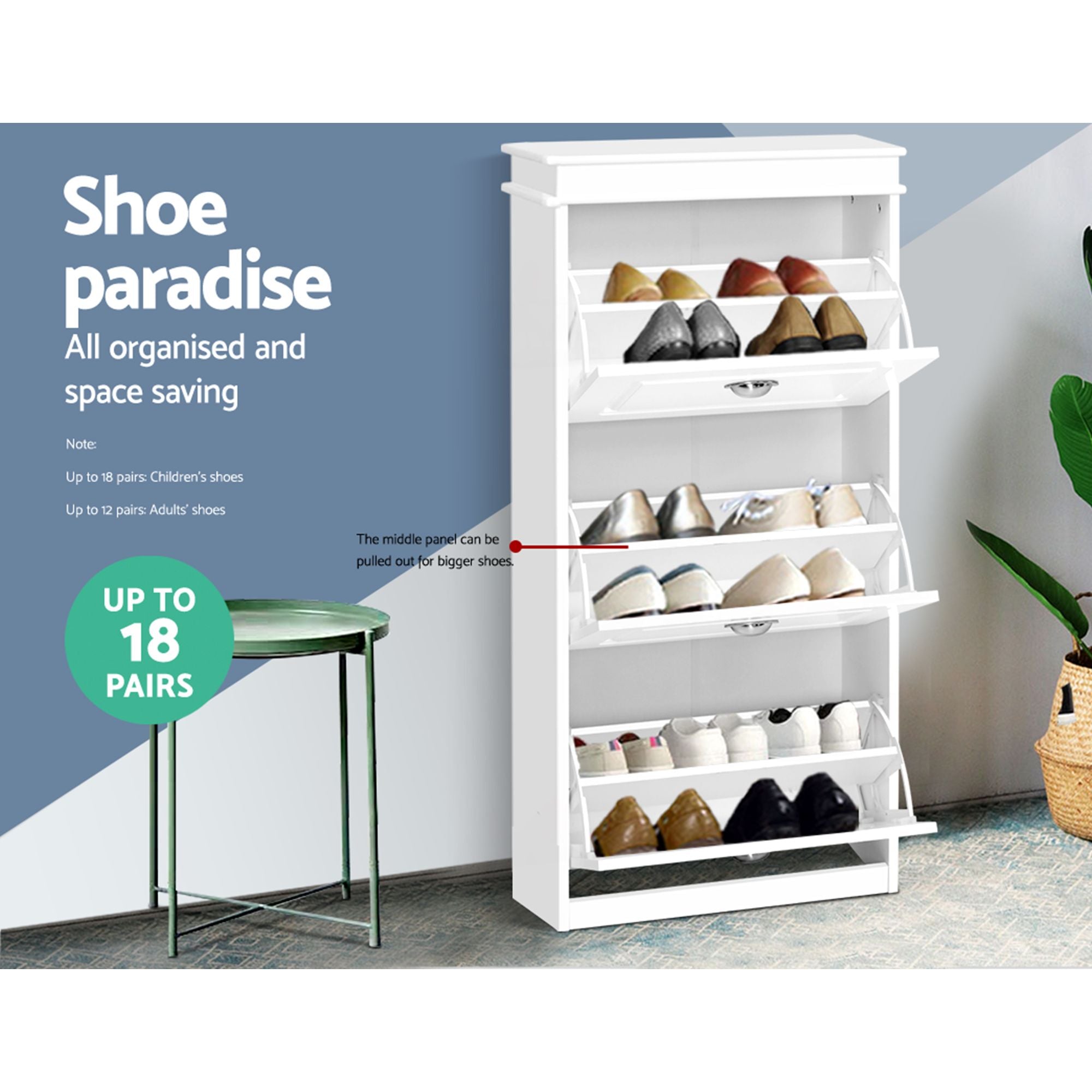 Shoe Cabinet 3 Flip Drawer White 2-Pack | Simpledeals