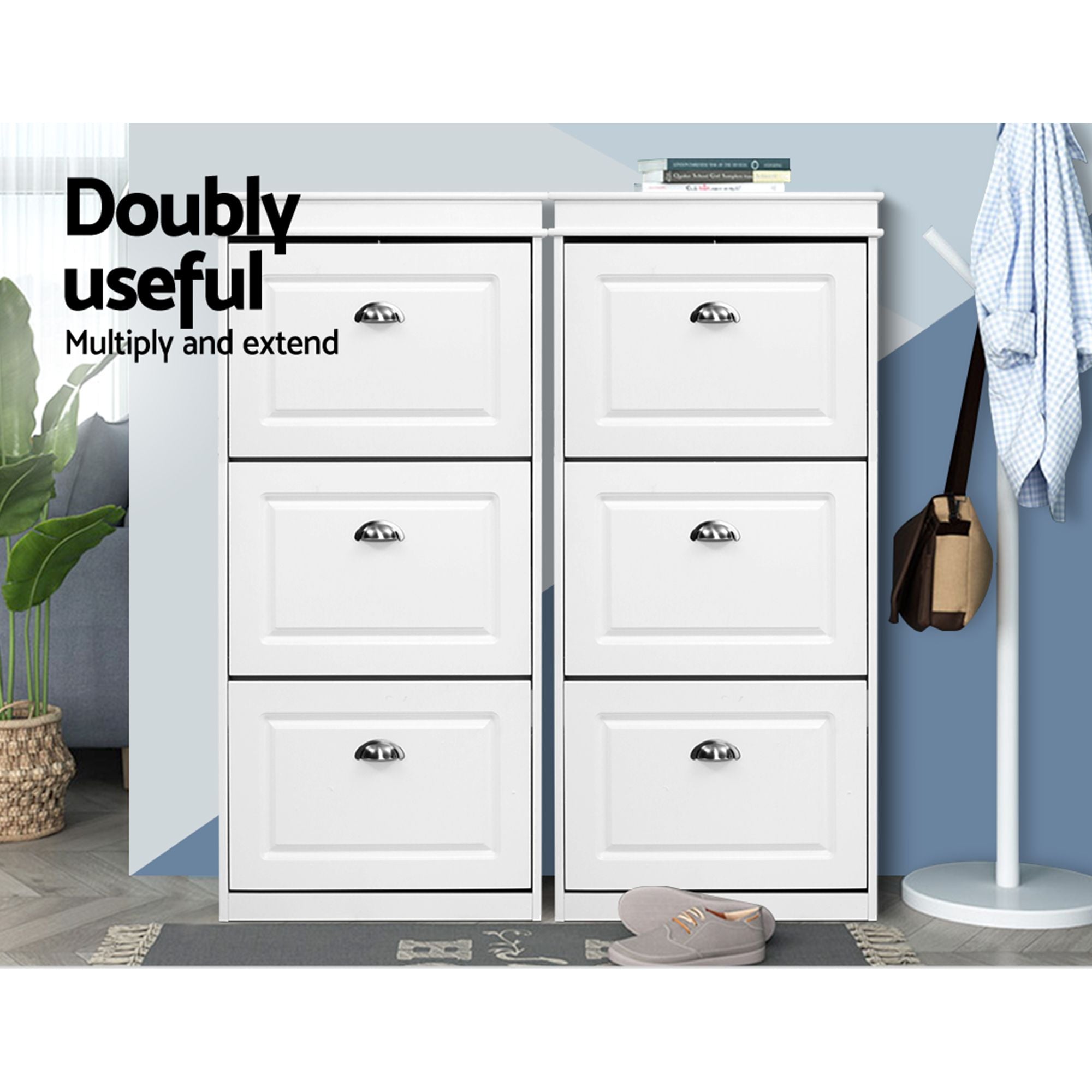 Shoe Cabinet 3 Flip Drawer White 2-Pack | Simpledeals