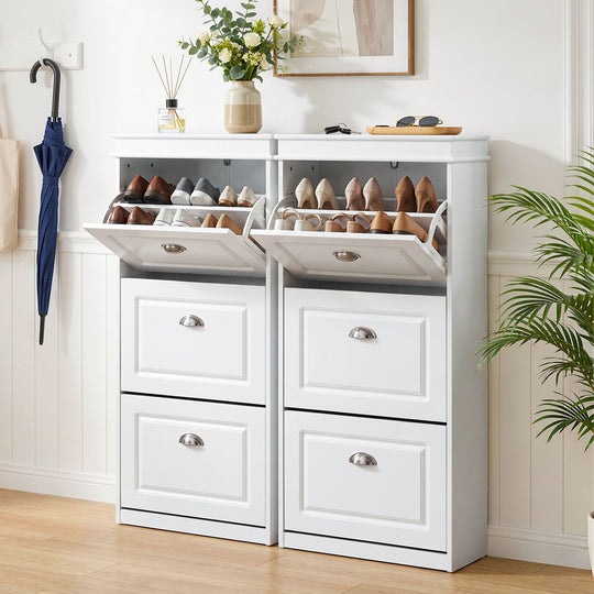 Shoe Cabinet 3 Flip Drawer White 2-Pack - Shoe Storage
