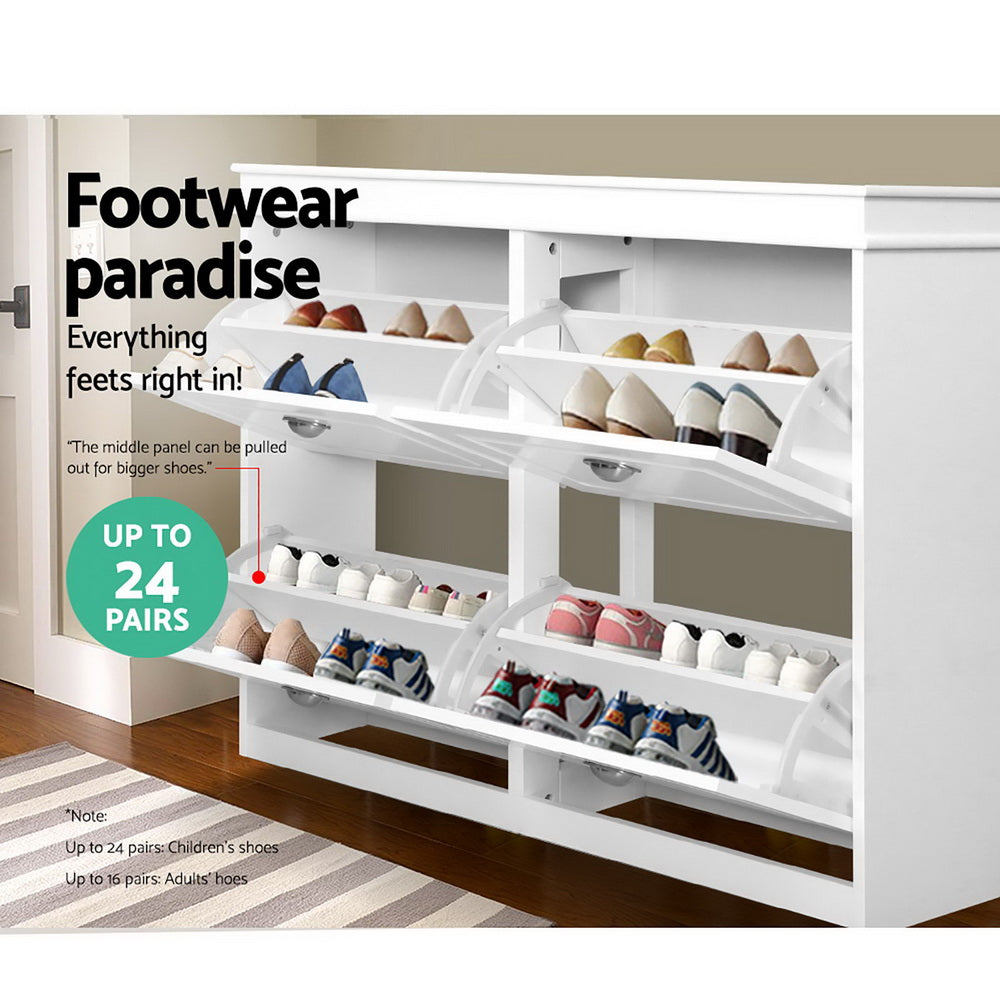 Shoe Cabinet Shoes Storage Rack Organiser White Shelf Drawer Cupboard 24 Pairs