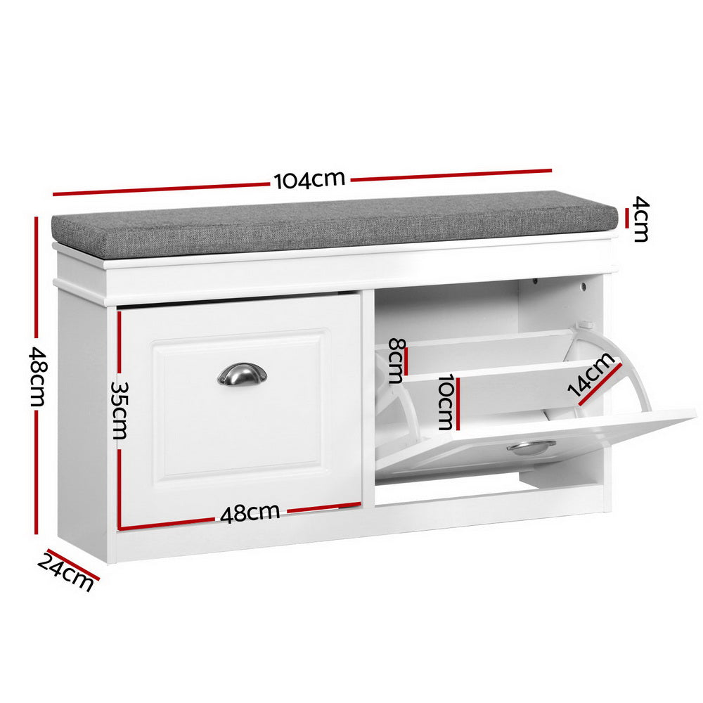 Shoe Cabinet Bench Storage Rack Organiser Drawer White Shelf 12 Pairs Box