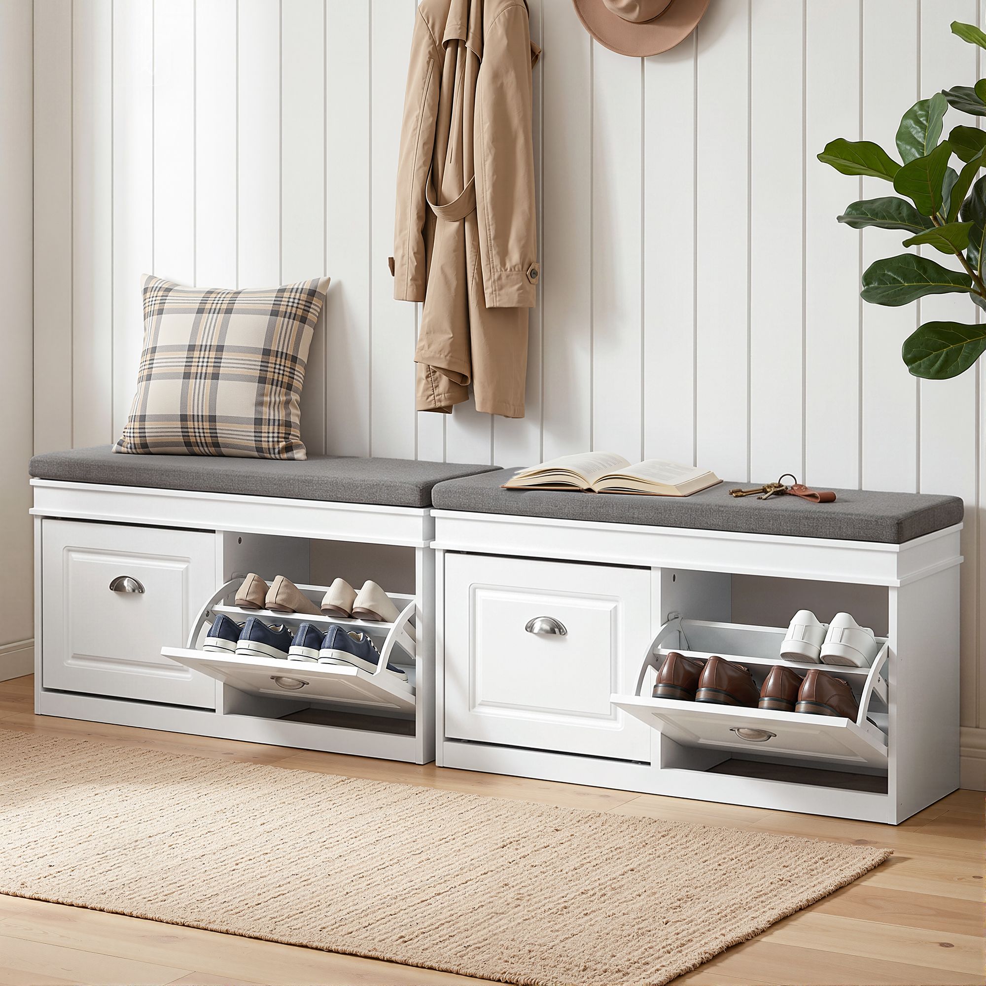 Shoe Bench Set 2pc Padded Seat Storage | Simpledeals
