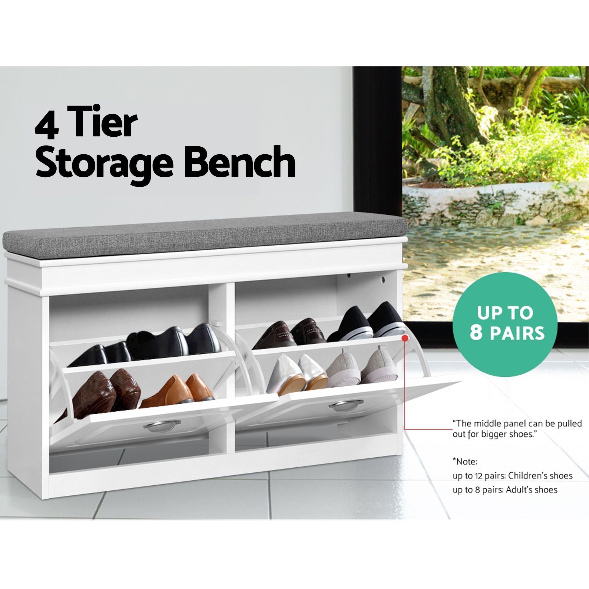 Shoe Bench Set 2pc Padded Seat Storage | Simpledeals