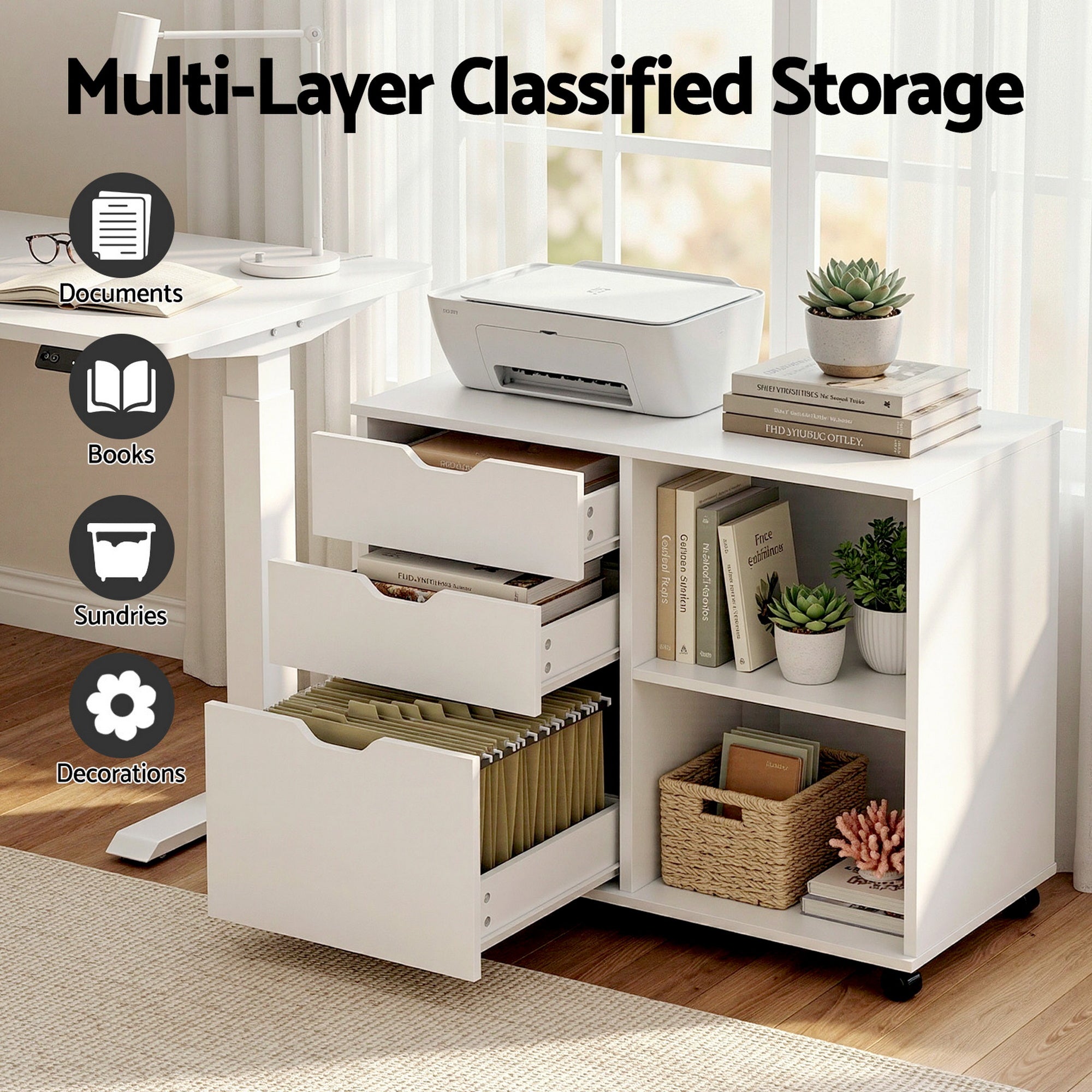 3 Drawer Mobile Filing Cabinet Printer Stand | Simpledeals