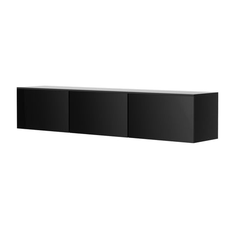Floating Entertainment Unit Tv Cabinet High Glossy Black 3 Cabinets 200Cm