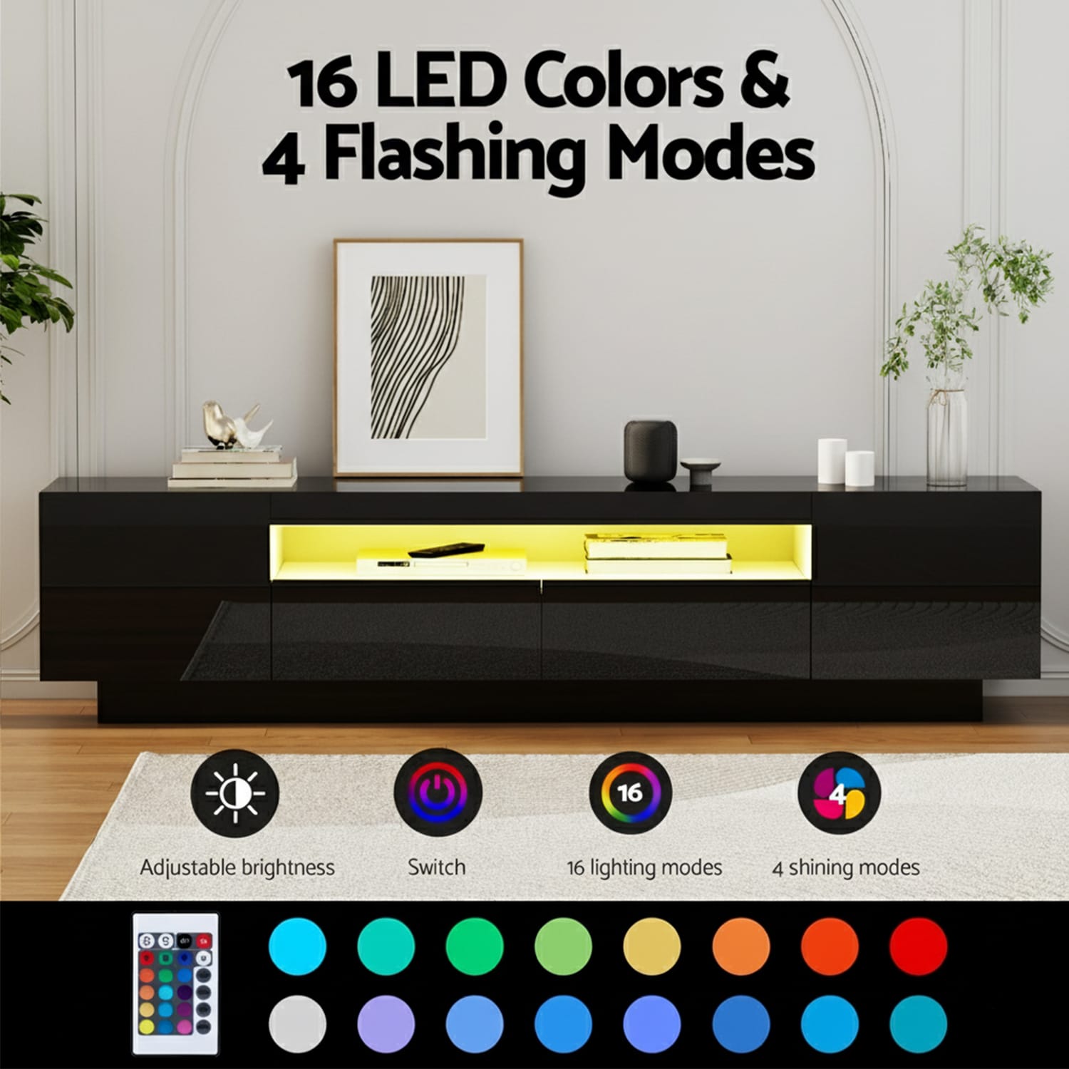 Tv Unit Storage Black 180x34x42cm