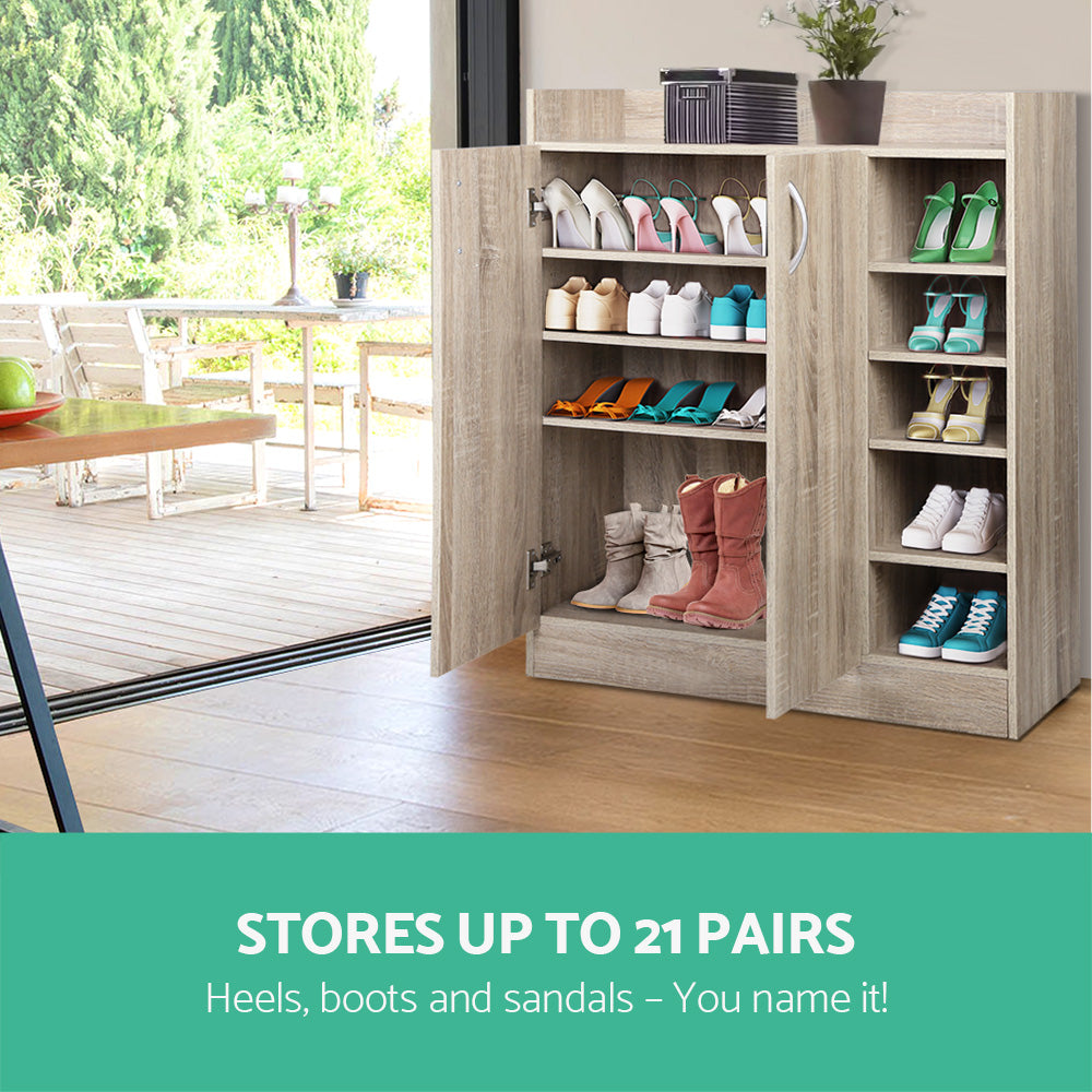 Adjustable Pine Shoe Rack Cabinet - 21 Pairs