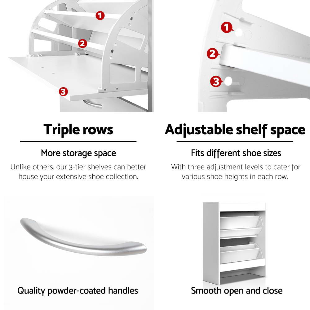 Shoe Rack Cabinet Adjustable Shelves 24 Pairs White Iris