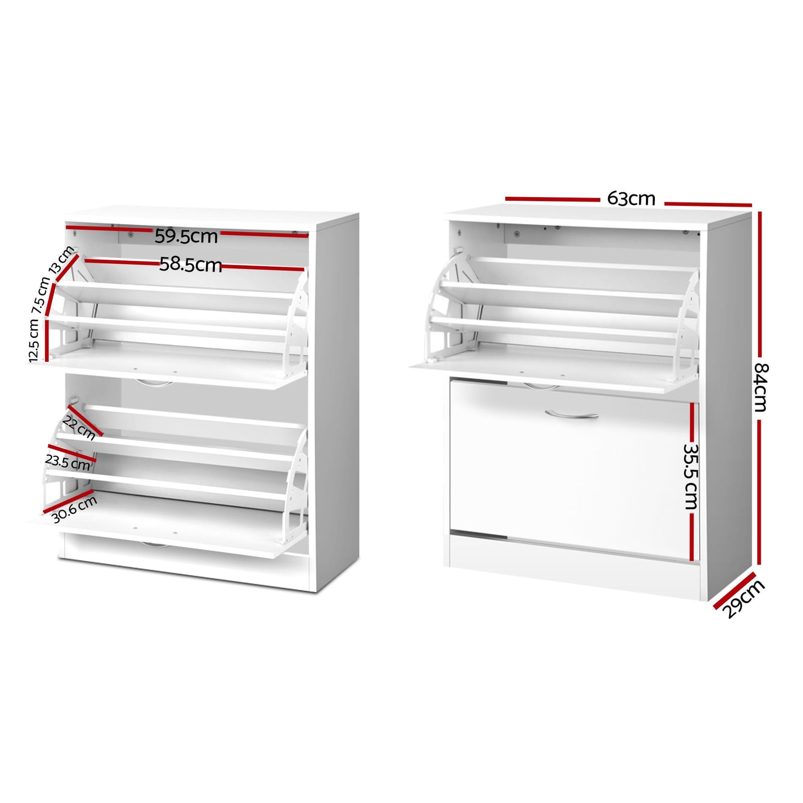 Shoe Cabinet White Storage 63x29x84cm