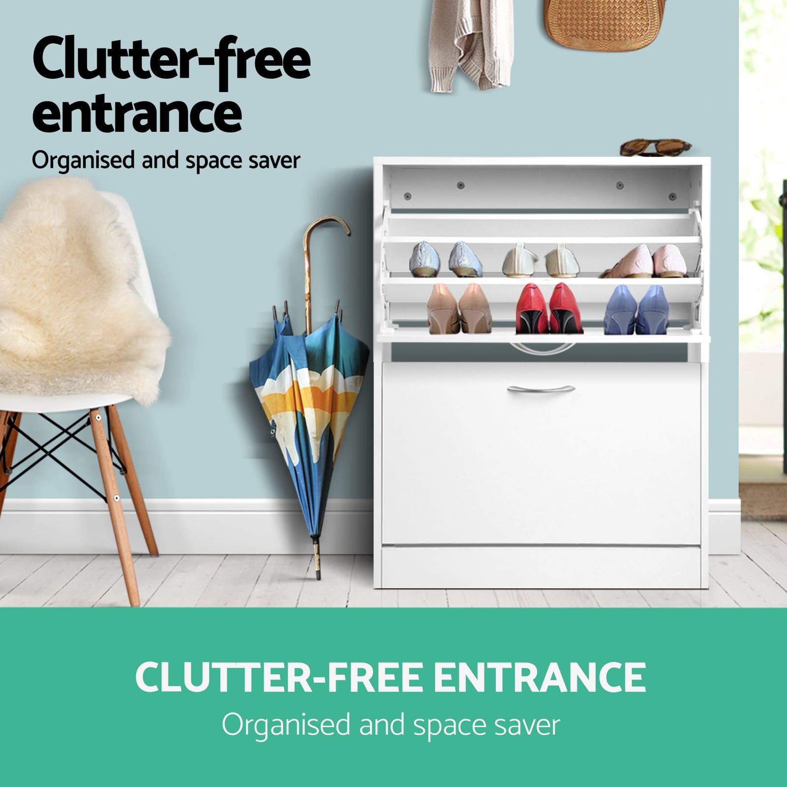 Shoe Cabinet White Storage 63x29x84cm