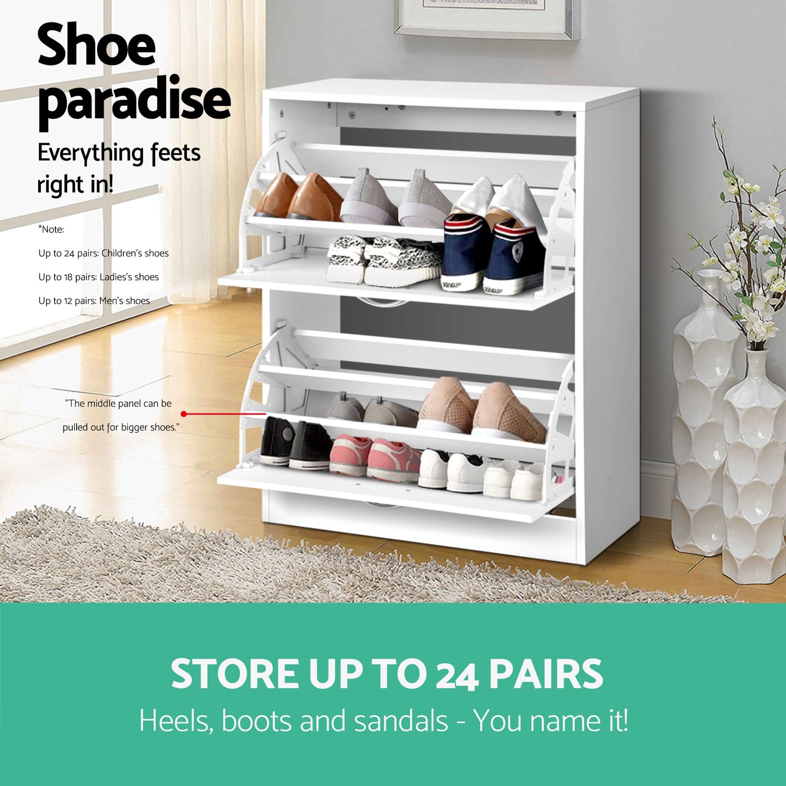 Shoe Cabinet White Storage 63x29x84cm