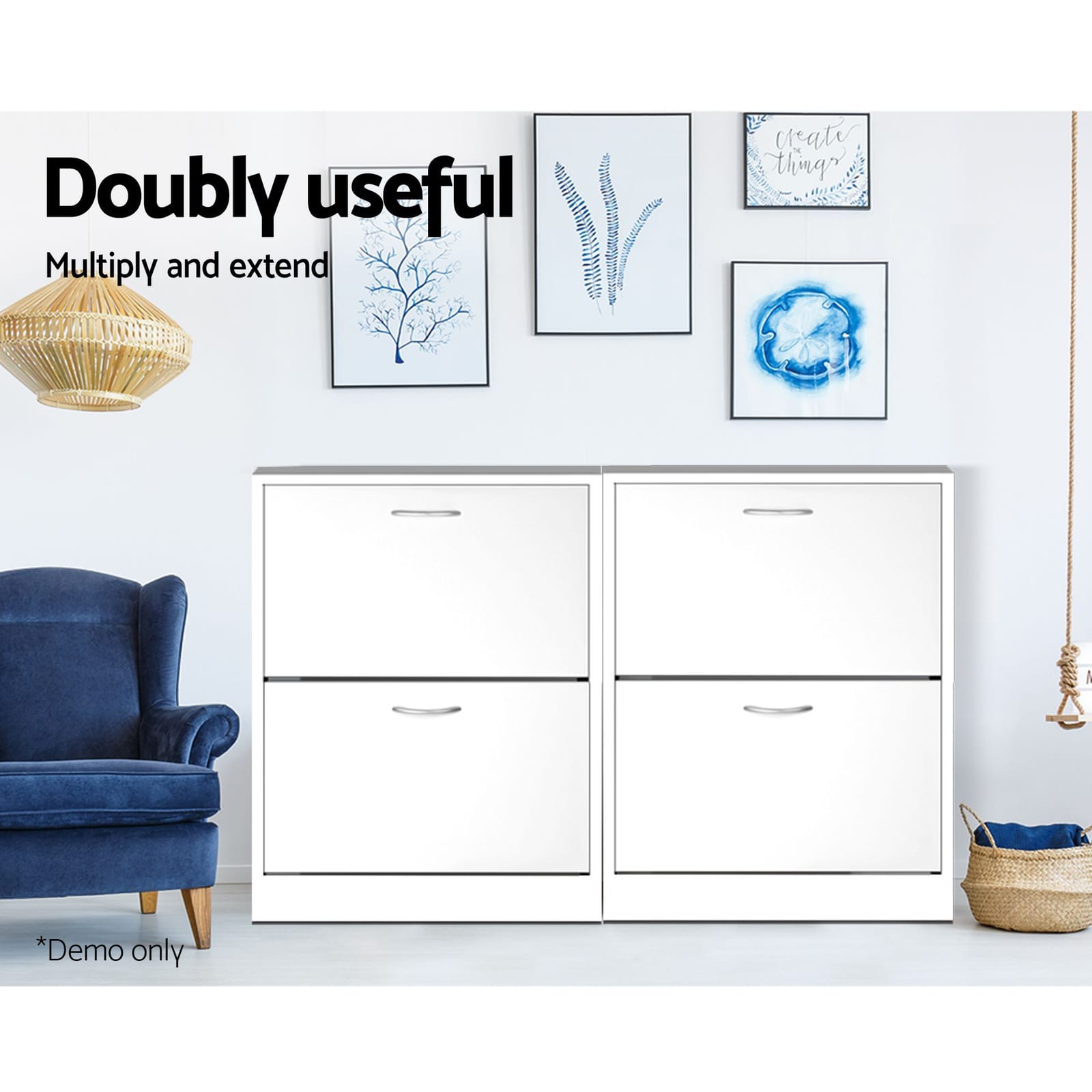 Shoe Cabinet White Storage 63x29x84cm