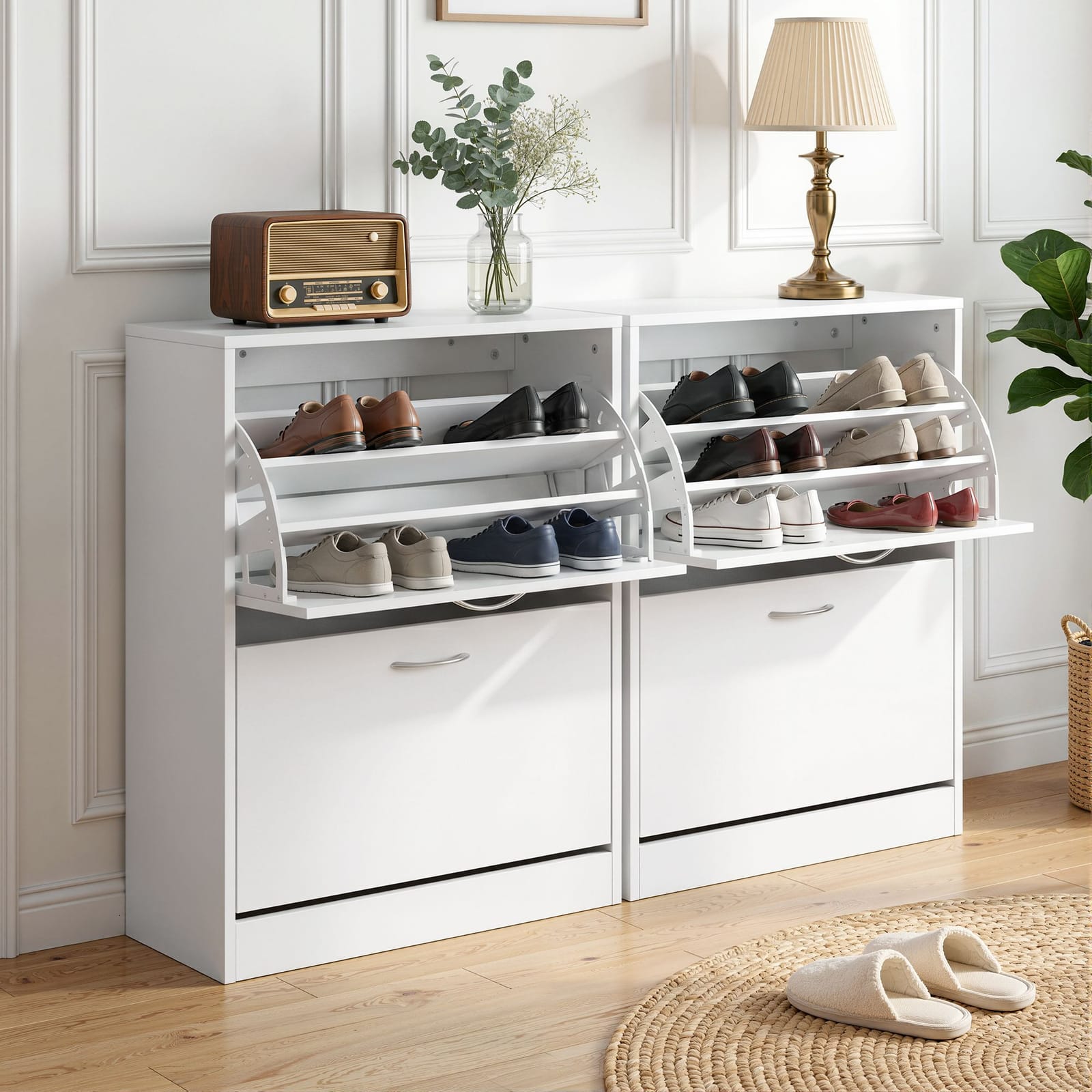 Shoe Cabinet White Storage 63x29x84cm