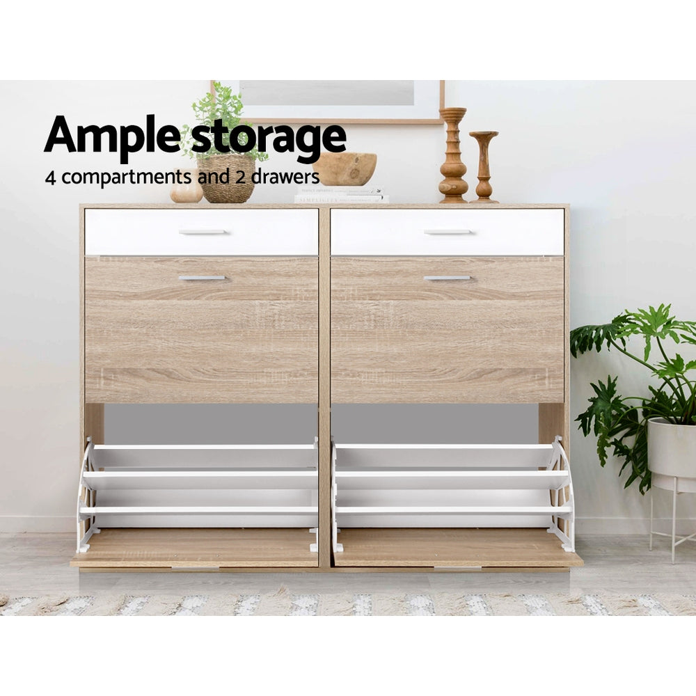 Heavy-Duty Shoe Rack Cabinet - 36 Pairs Pine