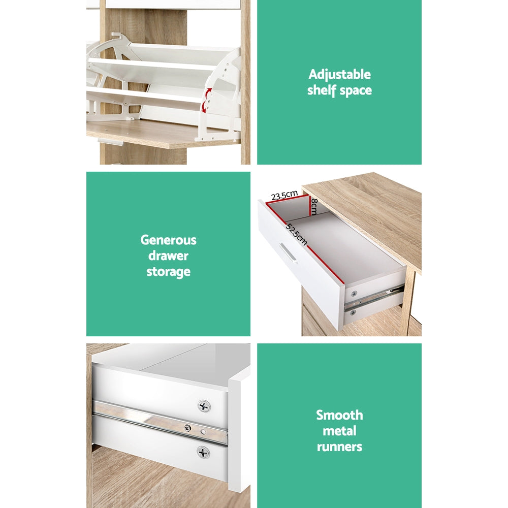 Heavy-Duty Shoe Rack Cabinet - 36 Pairs Pine