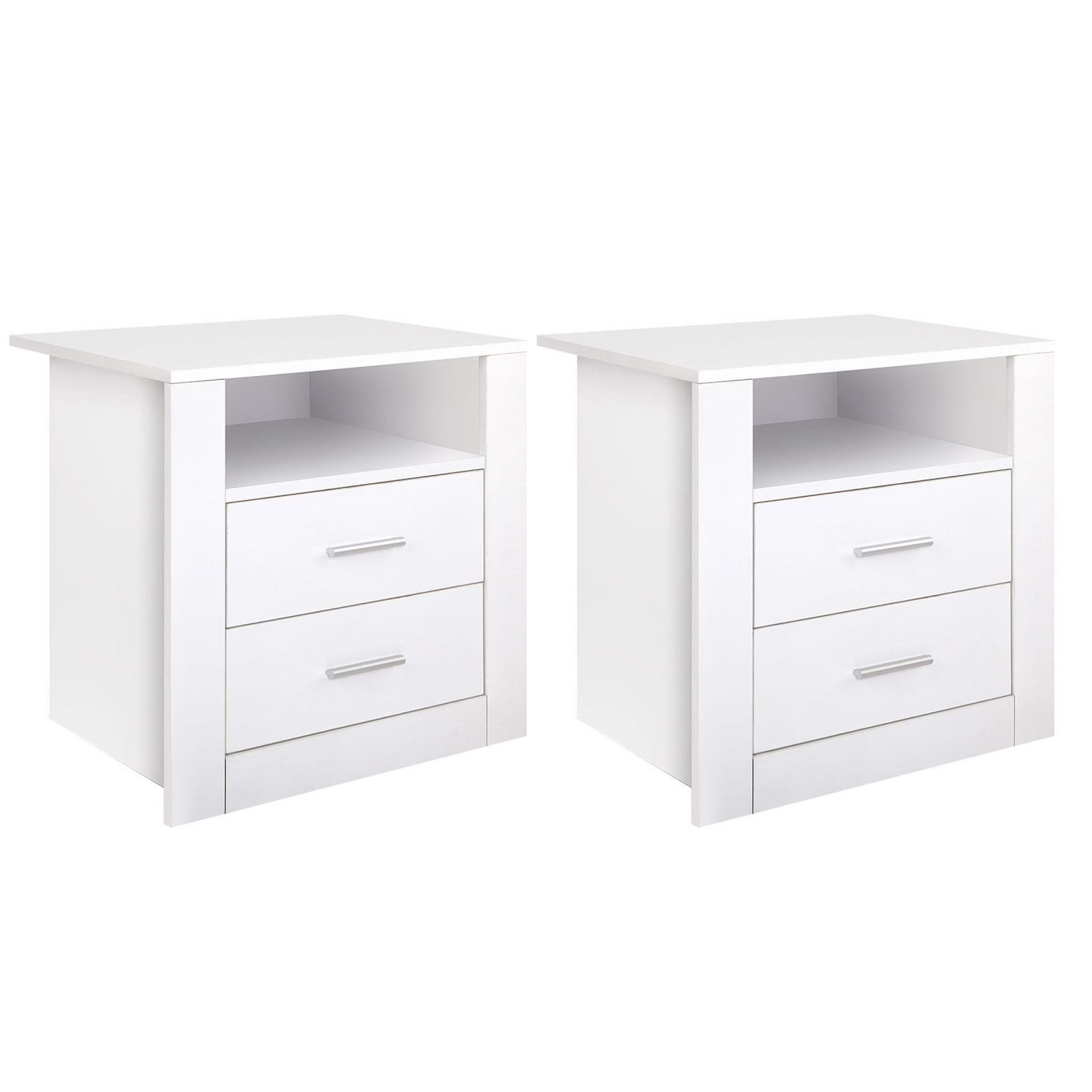 Bedside Table 2 Drawers White 51.5x39.5x54cm