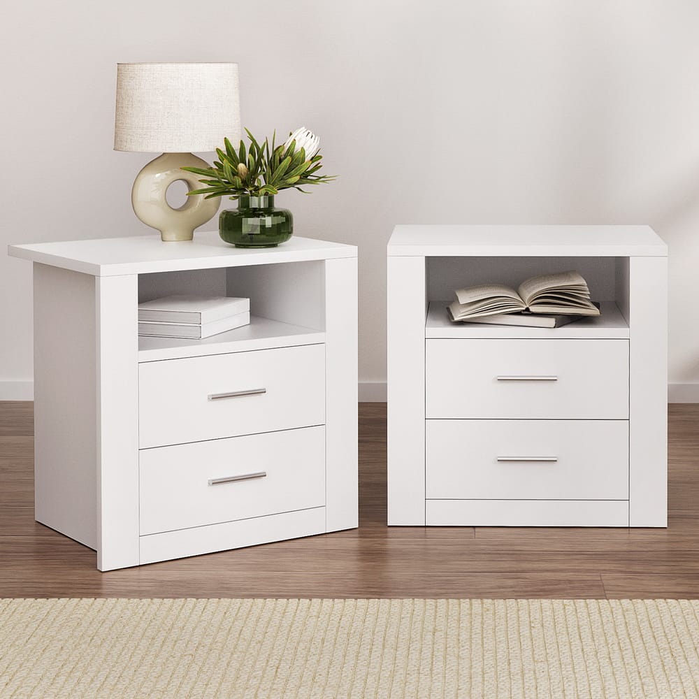 Bedside Table 2 Drawers White 51.5x39.5x54cm