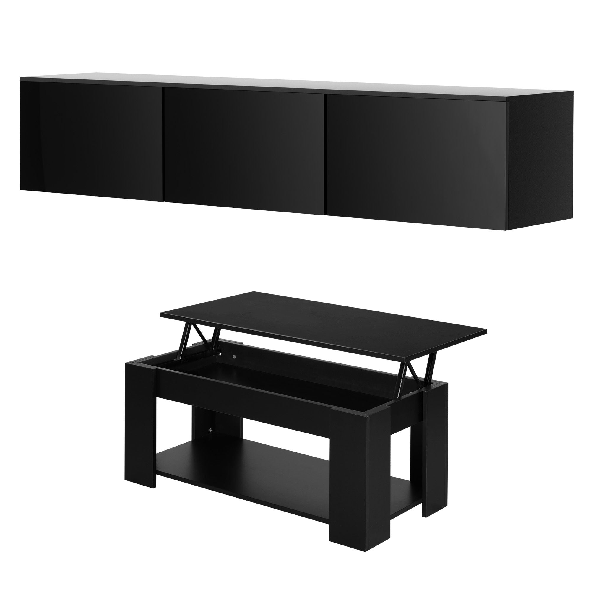 TV Unit Coffee Table Set Black 200cm | Simpledeals