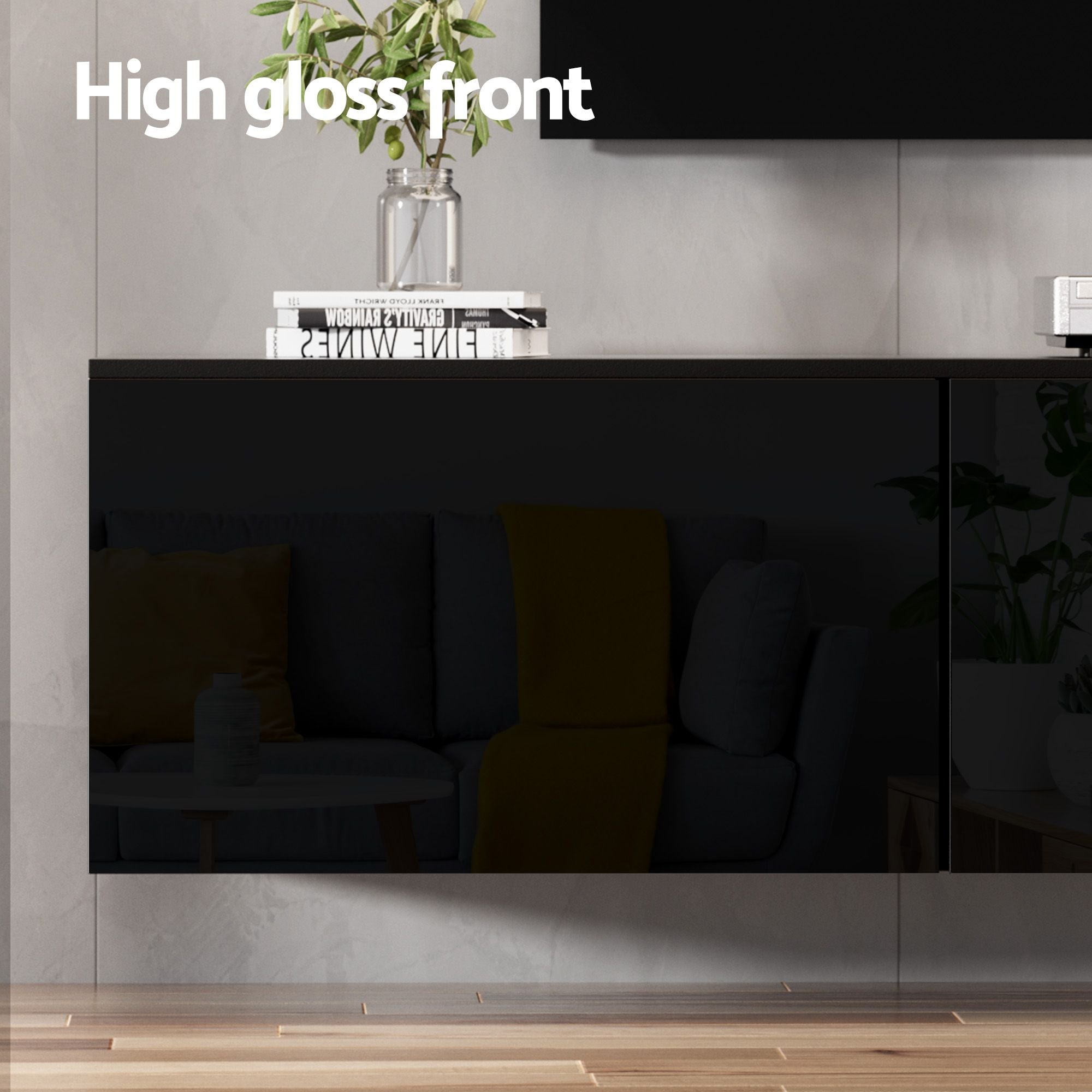 TV Unit Coffee Table Set Black 200cm | Simpledeals