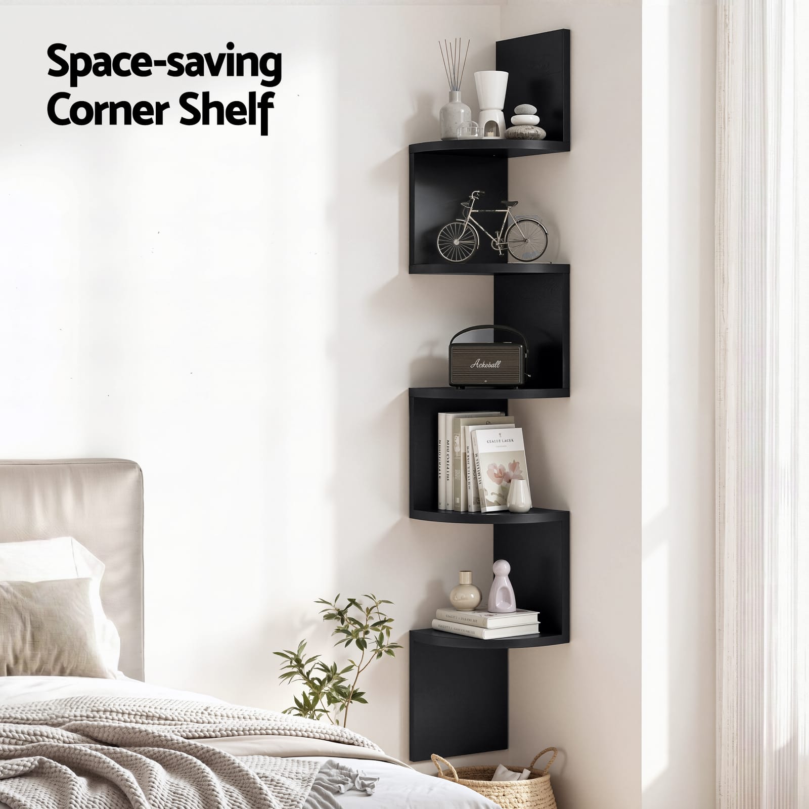 Corner Shelf 5 Tier Black 19x19x123cm