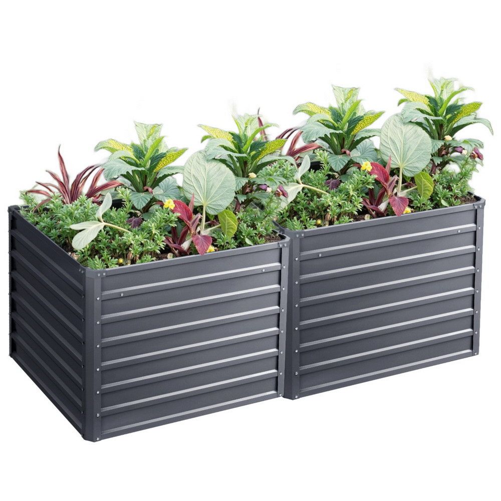 2x Garden Bed 100x100x77cm Planter Box Raised Container Galvanised