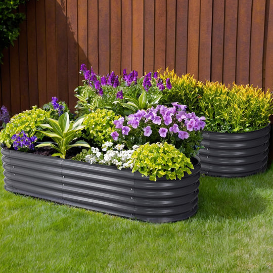 2x Green Fingers Raised Garden Bed 320X80X42cm Oval Planter Box Container Galvanised