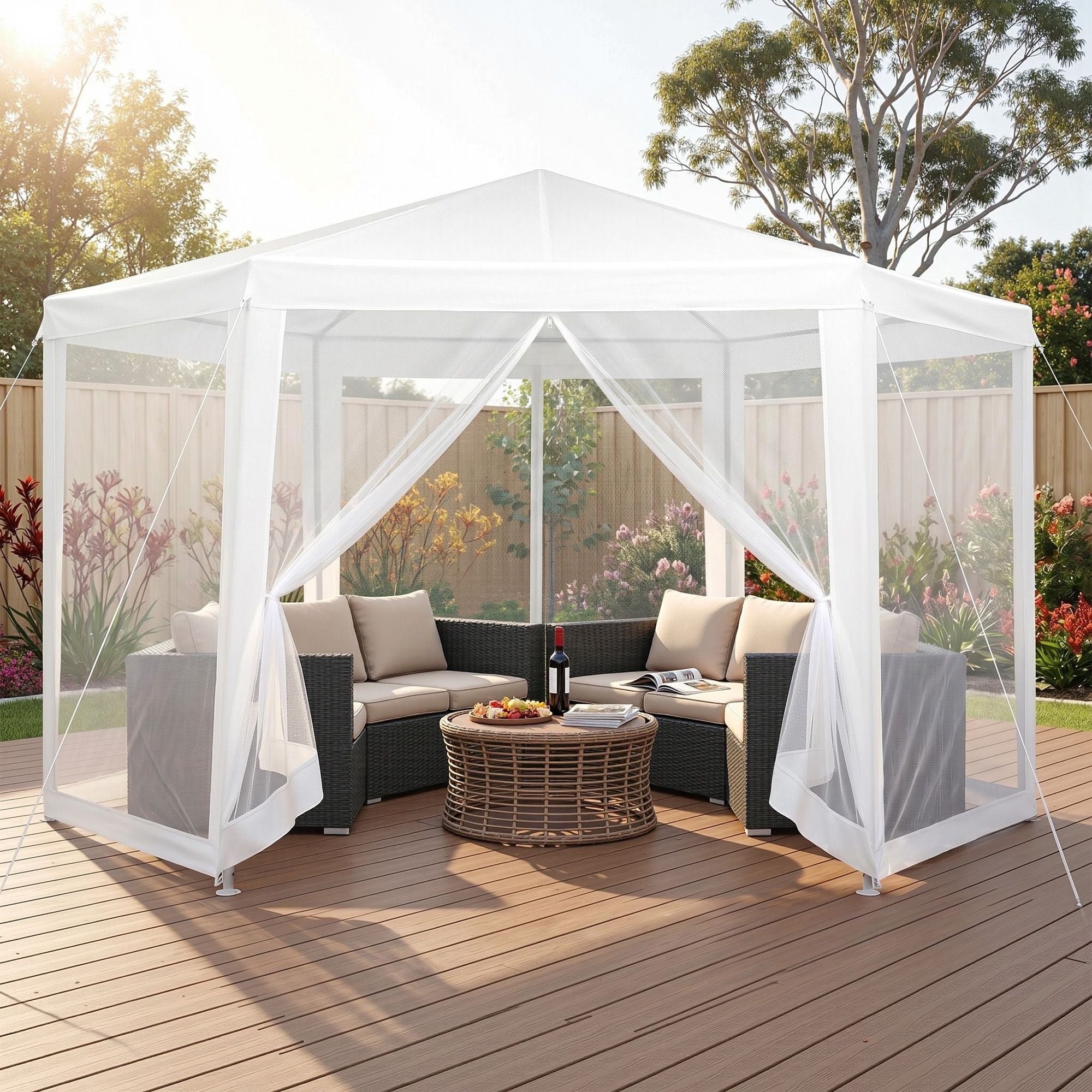 2x2m Hexagonal Gazebo Mesh Walls Navy | Simpledeals