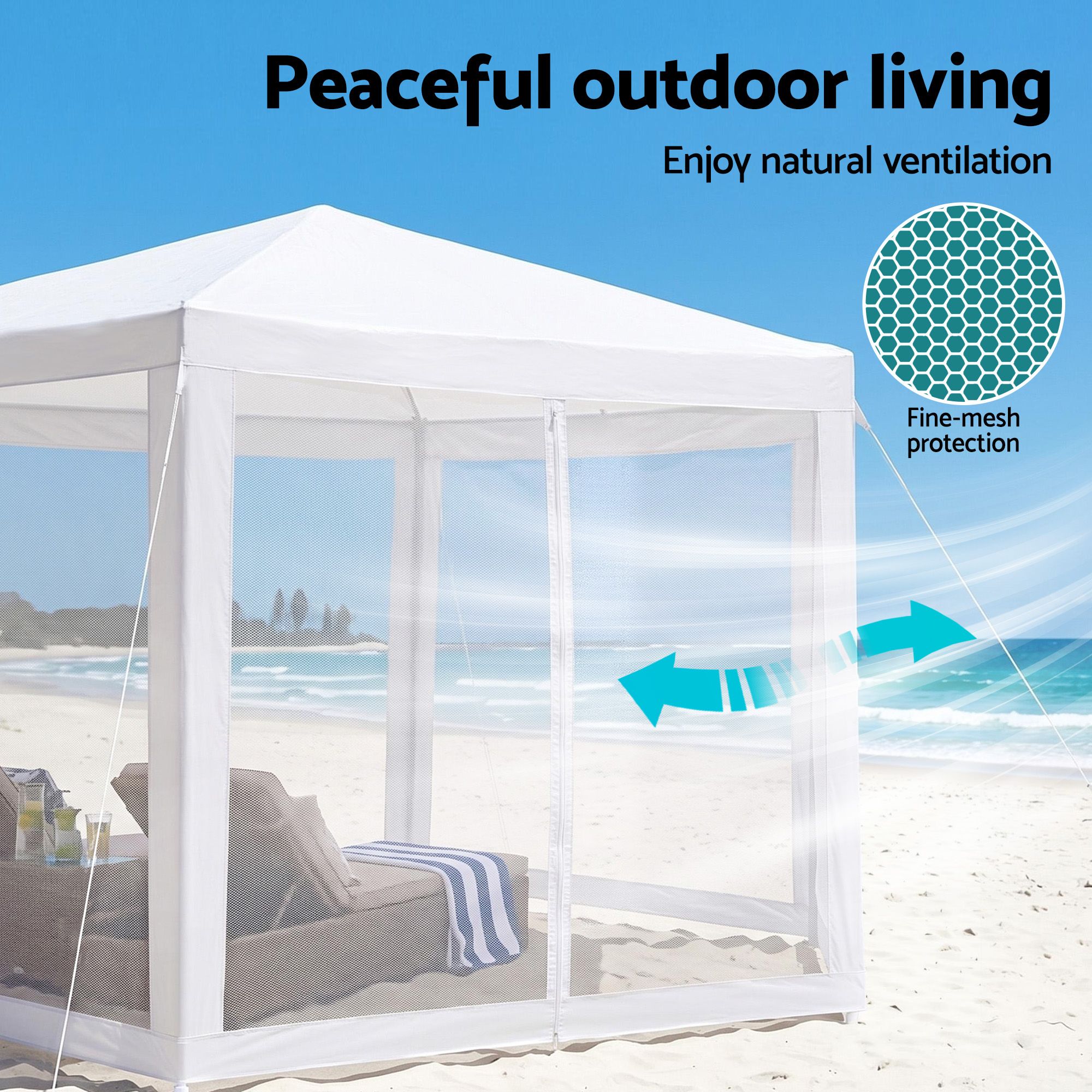 2x2m Hexagonal Gazebo Mesh Walls Navy | Simpledeals