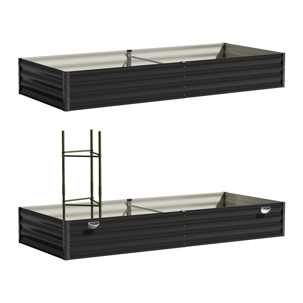 2x/4x Garden Bed 210x90x30cm LED Plant Stand Box Galvanise