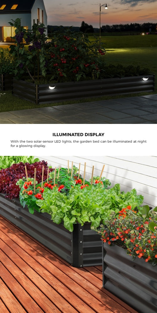 2x/4x Garden Bed 210x90x30cm LED Plant Stand Box Galvanise
