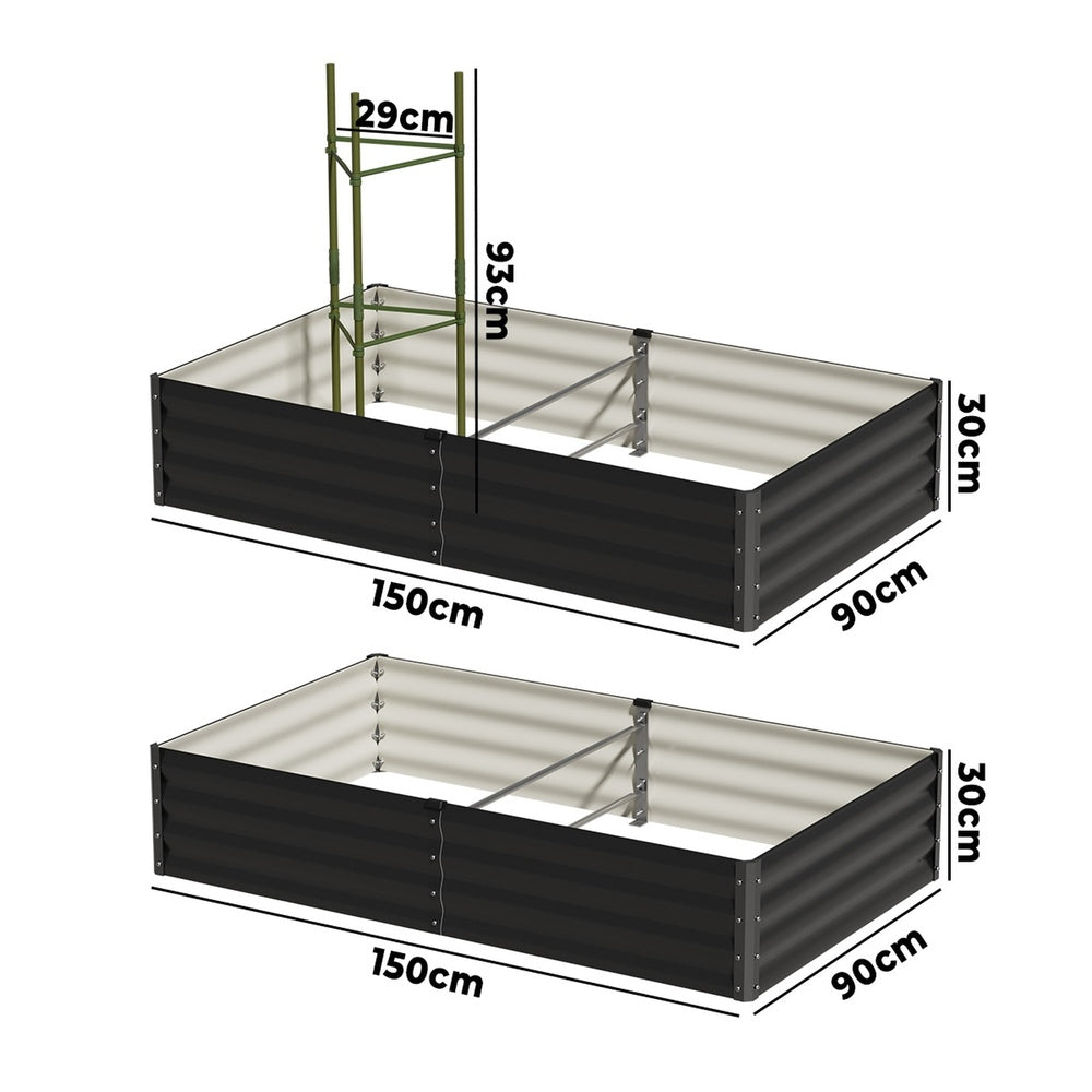 2x Garden Bed 290x90x30cm Galvanised Steel Raised Planter Box for Backyard