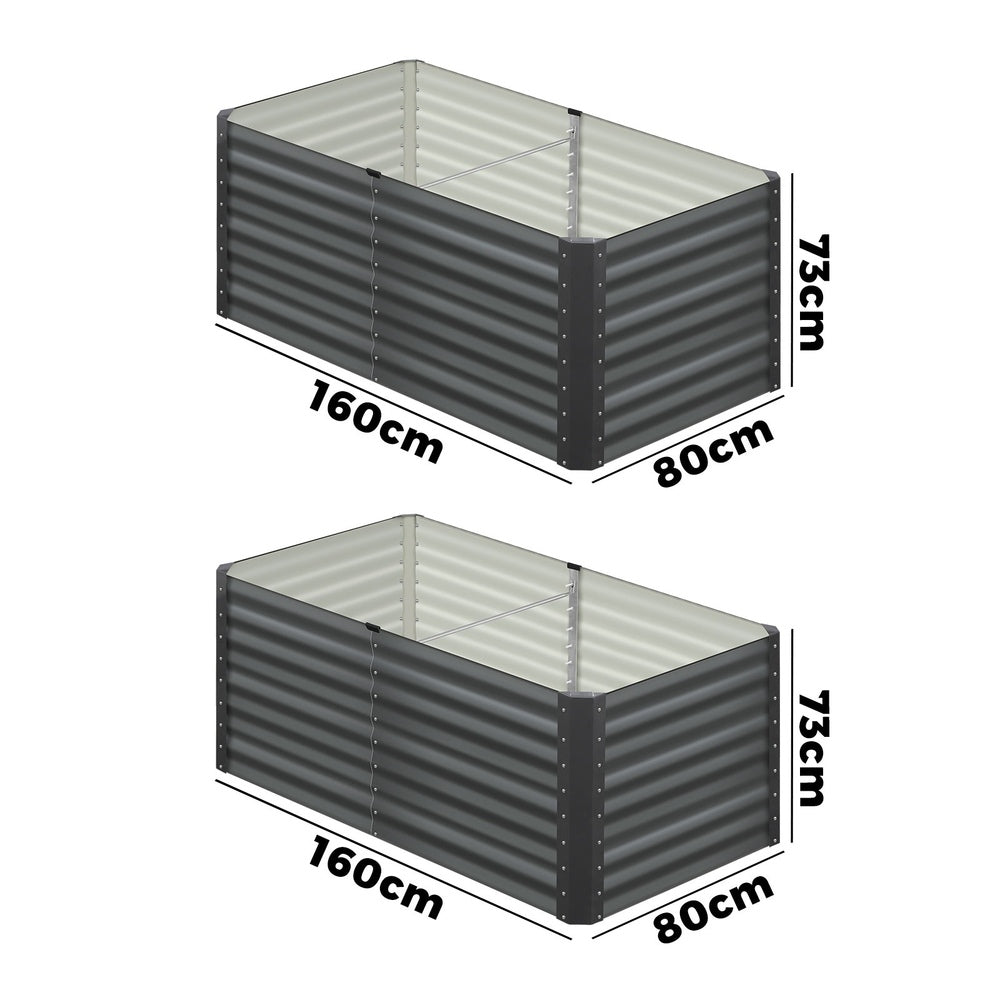 160x80x73cm Garden Bed Galvanised Steel 4pcs