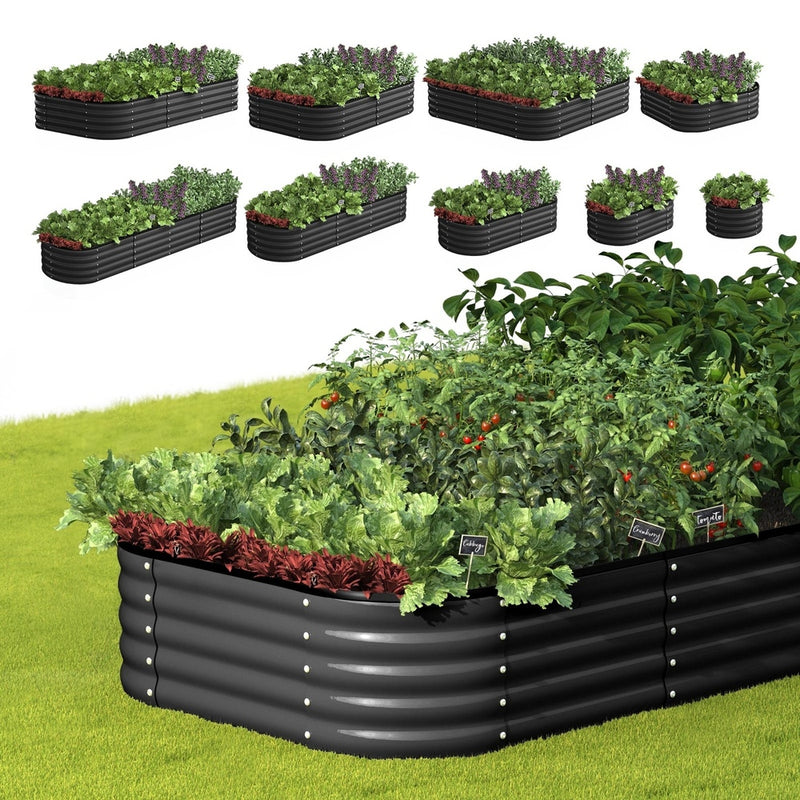 9-IN-1 Raised Garden Bed Modular Kit Planter Oval Galvanised Steel with Garden Bed