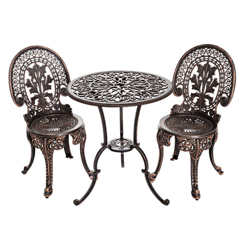 3PC Outdoor Bistro Set with White/Bronze Dining Chairs