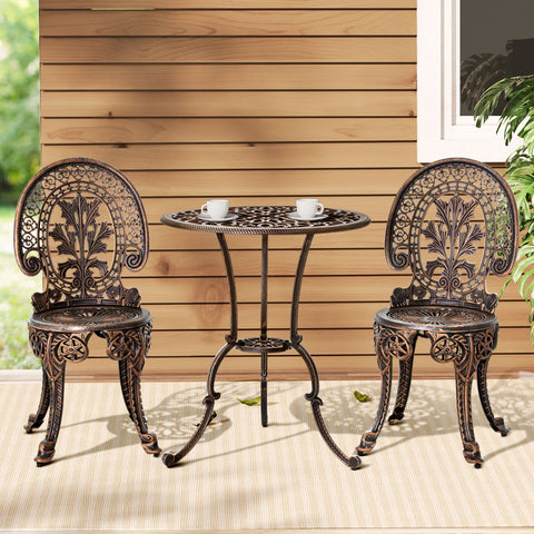 3PC Outdoor Bistro Set with White/Bronze Dining Chairs