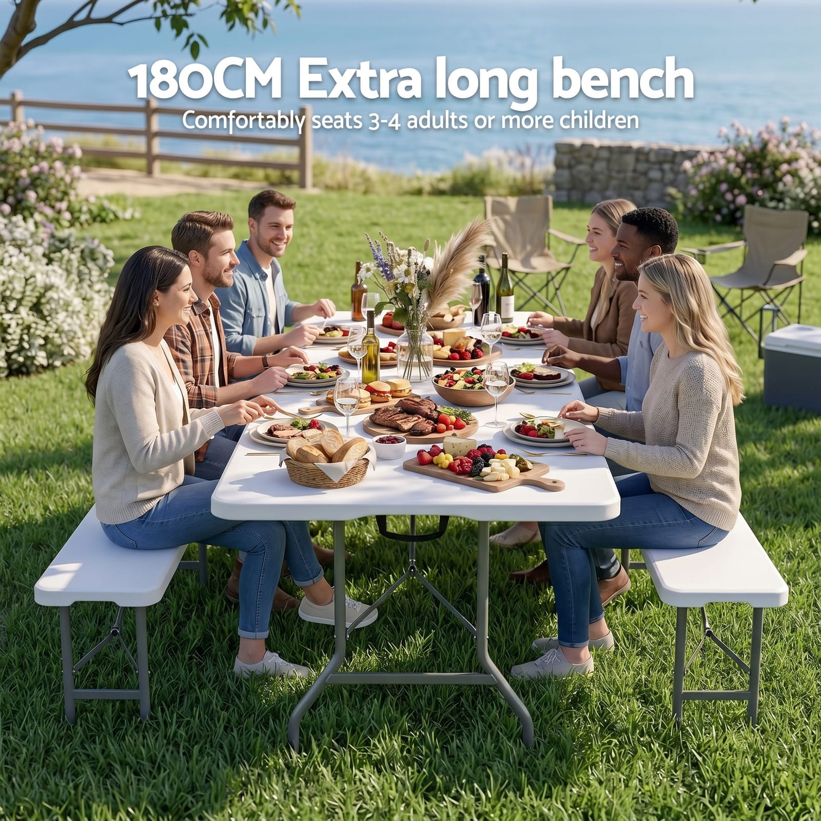 Folding Garden Bench Portable 180x28x42cm