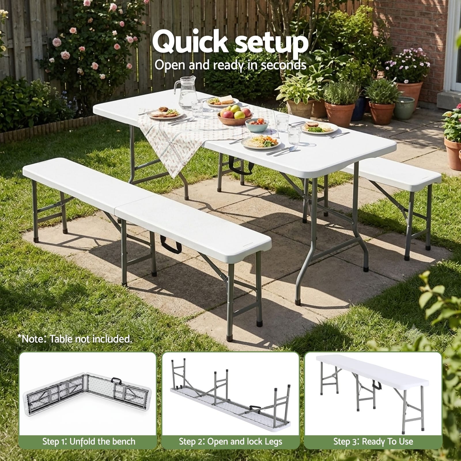 Folding Garden Bench Portable 180x28x42cm