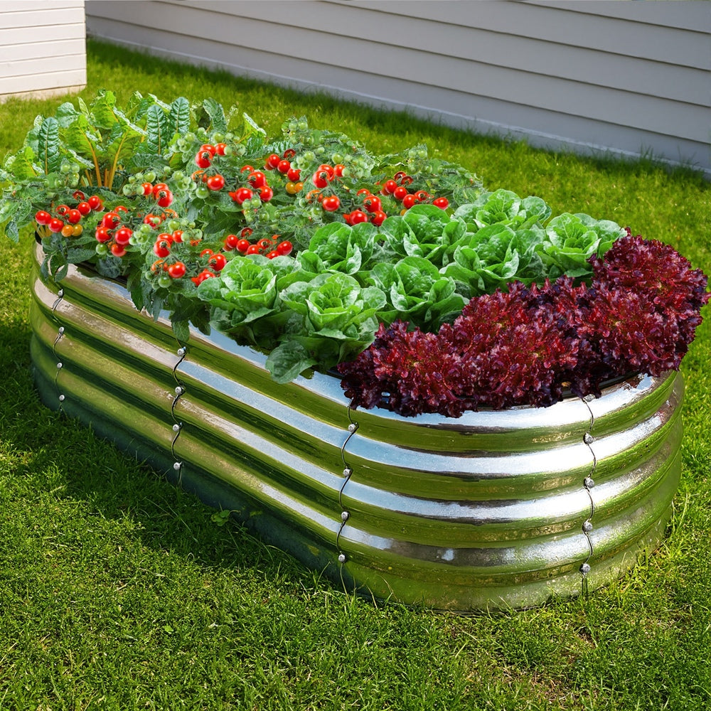 Outdoor Garden Bed Oval Galvanised Steel 160x80x42cm Silver