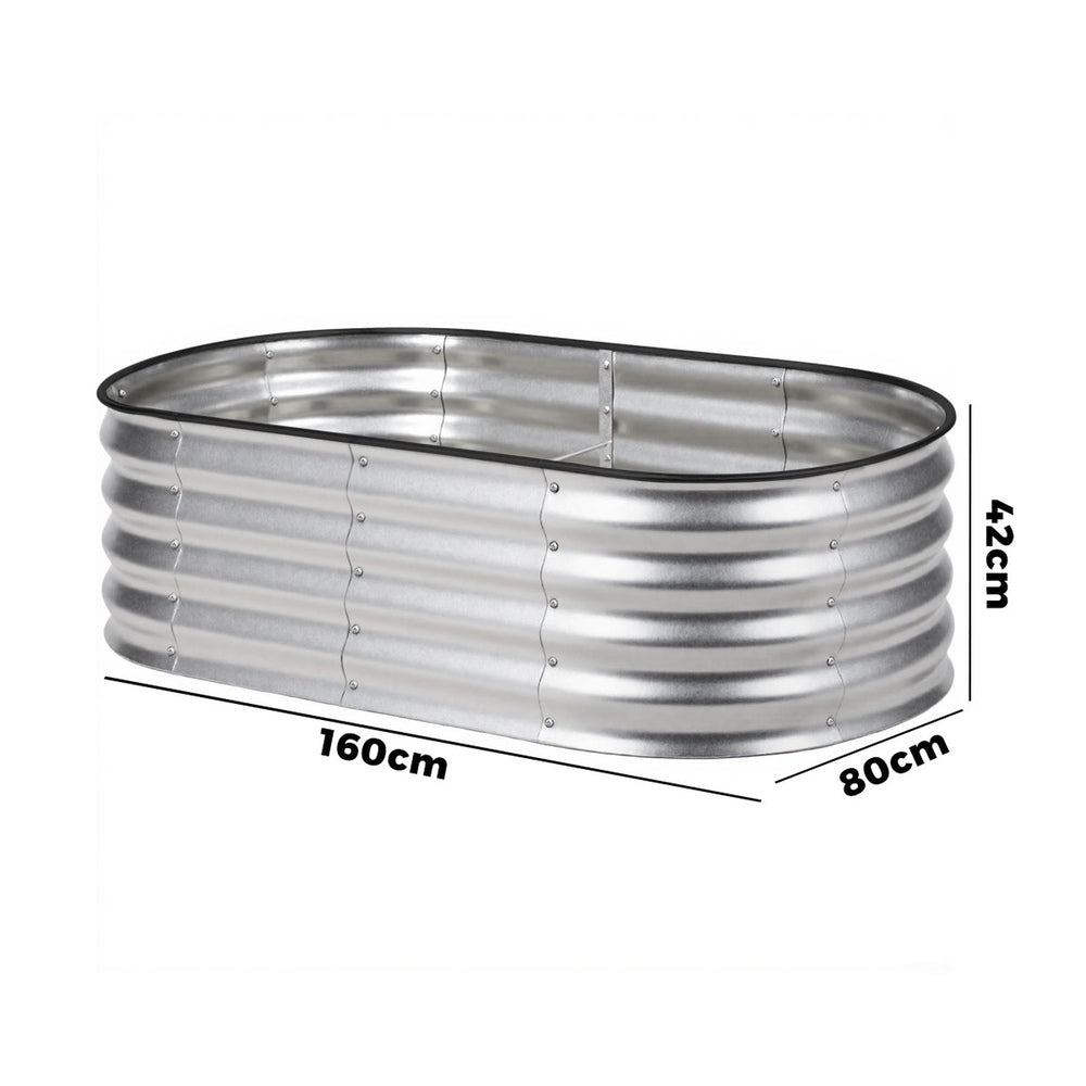 Outdoor Garden Bed Oval Galvanised Steel 160x80x42cm Silver
