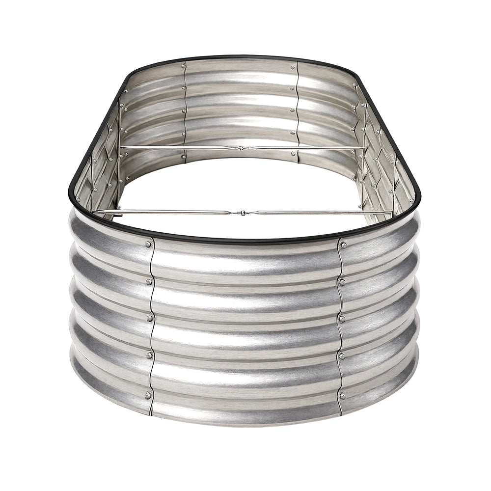 Outdoor Garden Bed Oval Galvanised Steel 160x80x42cm Silver