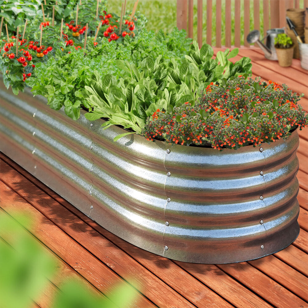 Outdoor Garden Bed Oval Galvanised Steel 160x80x42cm Silver