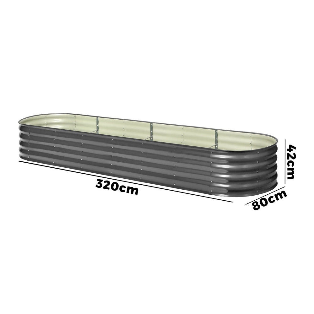 Set of 3 Galvanised Steel Garden Beds – 320x80x42cm