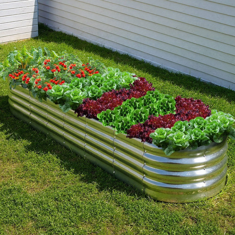 Garden Bed Oval Galvanised Steel Container 240x80x56cm Silver