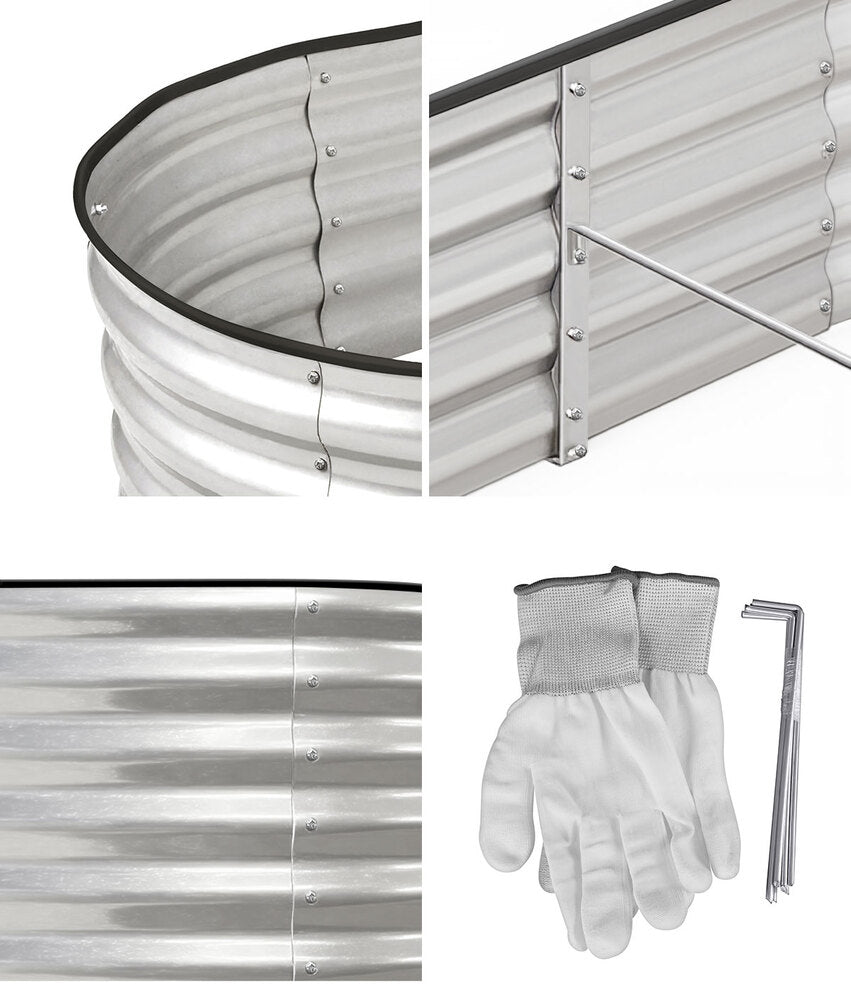 Garden Bed Oval Galvanised Steel Container 240x80x56cm Silver