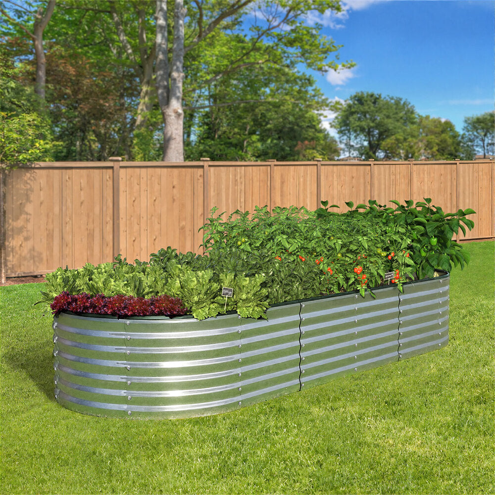Garden Bed Oval Galvanised Steel Container 240x80x56cm Silver