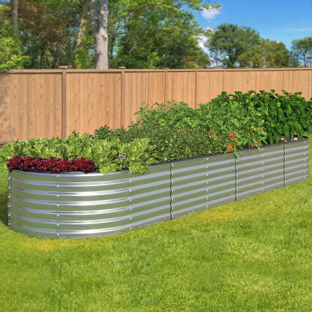 Garden Bed Oval Galvanised Steel Container 240x80x56cm Silver