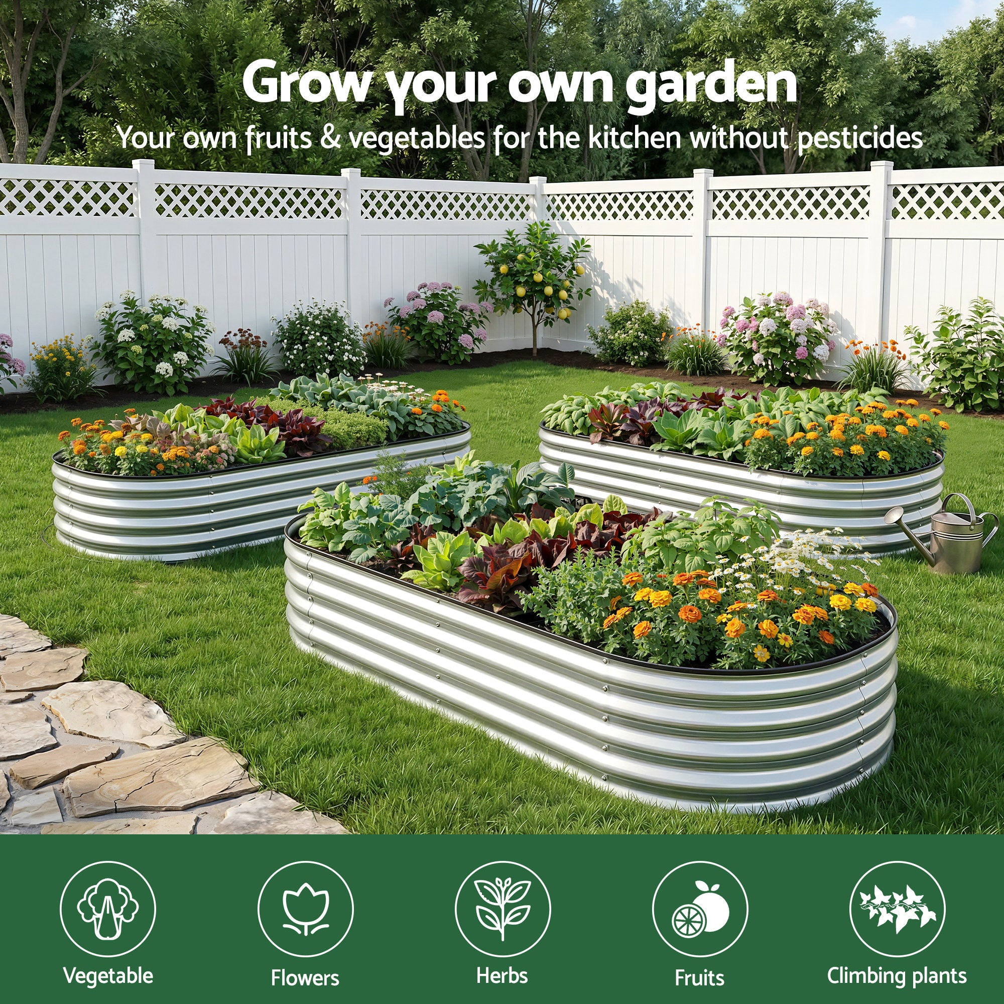 Raised Garden Bed Galvanised Steel 120x60cm | Simpledeals